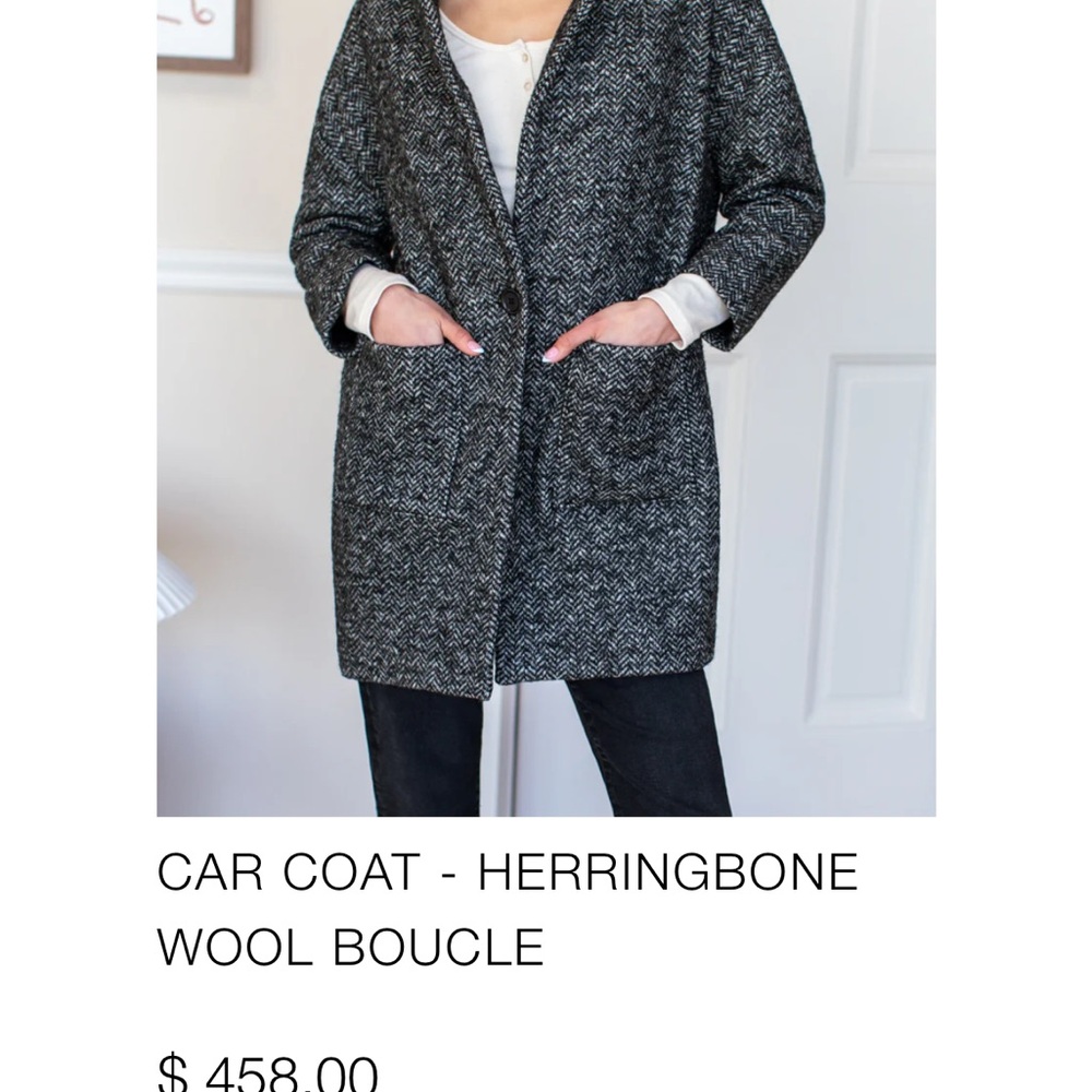 Virgin Wool Emerson Fry Black and White Herringbone Wool Coat
